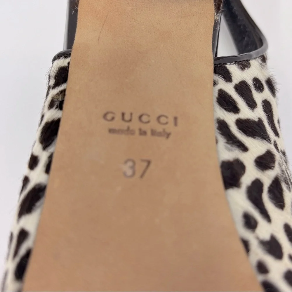Gucci Sofia Leopard Print Calf Hair Platform Peep Toe Slingback Pumps Heels - Picture 6 of 10